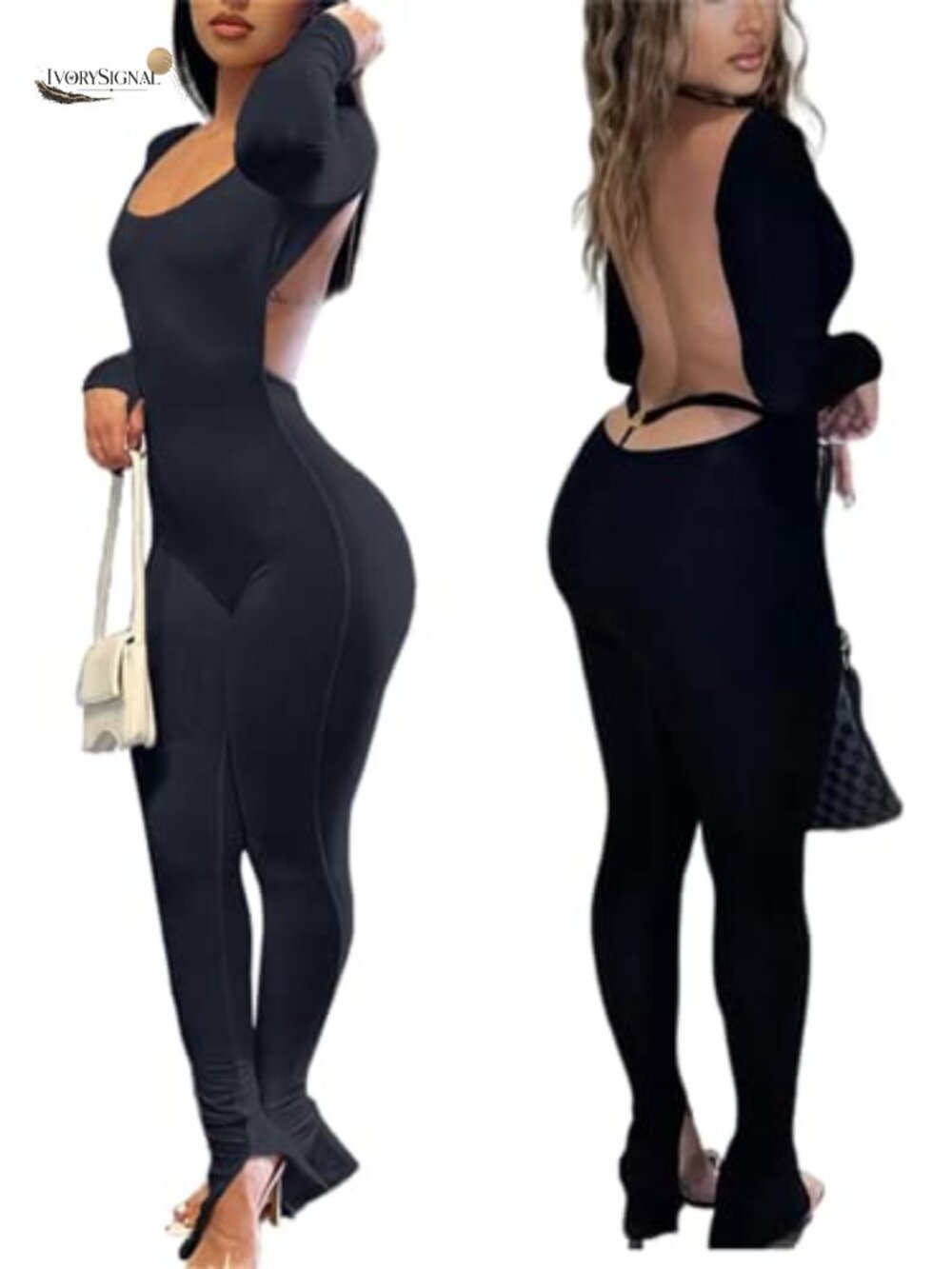 Women's Backless Bodycon Jumpsuit Long Sleeve Romper High Waisted